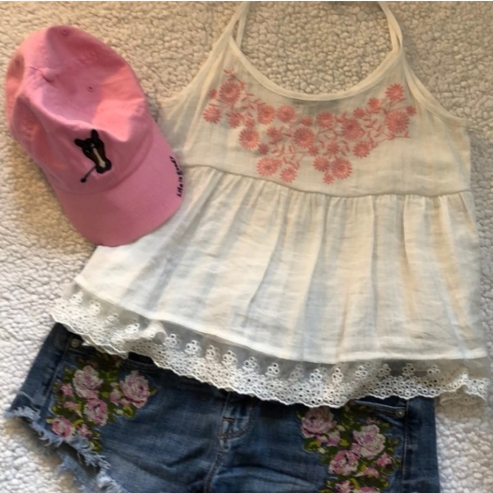 TIMING Floral Embroidered Crop Top Sz S